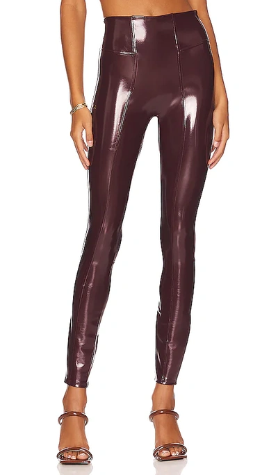 Shop Spanx Faux Patent Leather Leggings In Burgundy