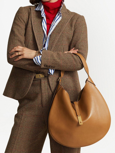 Polo Ralph Lauren Polo Id Large Calfskin Shoulder Bag In Tan