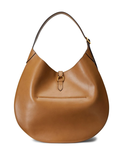 Polo Ralph Lauren Polo Id Large Calfskin Shoulder Bag In Tan