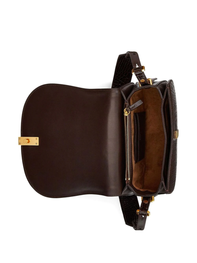Shop Polo Ralph Lauren Embossed Leather Crossbody Bag In Braun