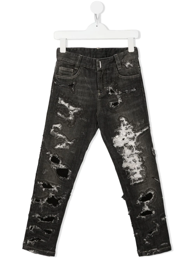 Shop Givenchy Distressed Slim Cut Jeans In Black