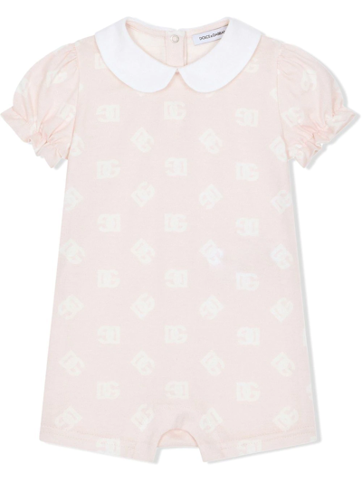 Shop Dolce & Gabbana Dg-logo Short-sleeve Romper In Pink