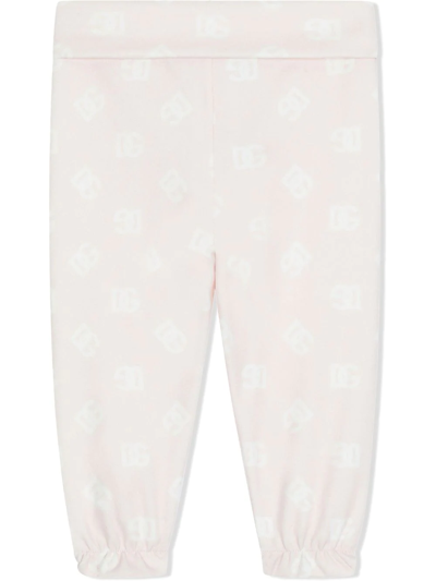 Dolce & Gabbana Ruffle-cuff Logo Trousers In Pink
