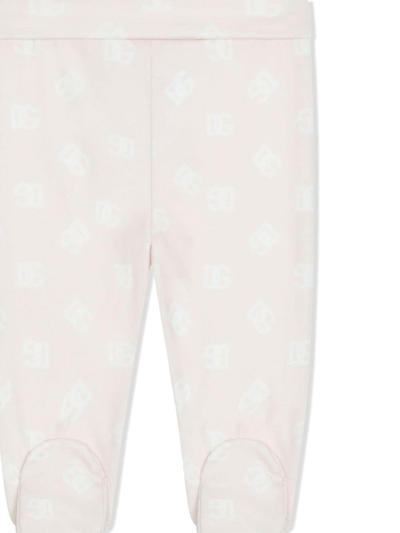 Dolce & Gabbana Ruffle-cuff Logo Trousers In Pink