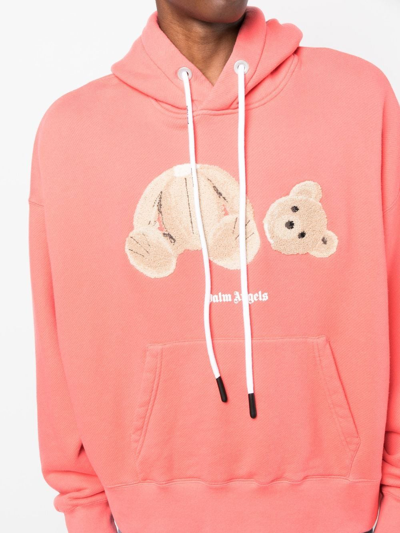 Shop Palm Angels Teddy Bear-print Pullover Hoodie In Red