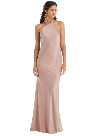 Shop Lovely Draped Twist Halter Tie-back Trumpet Gown In Pink