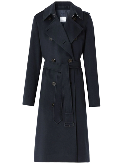 Shop Burberry Kensington Cashmere Trench Coat In Blue