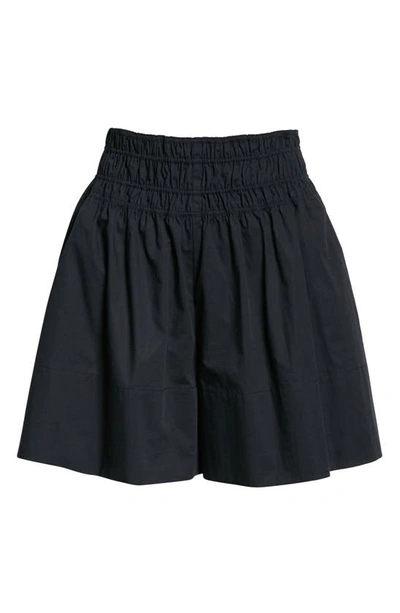 Shop Vince Smocked Cotton Shorts In Black