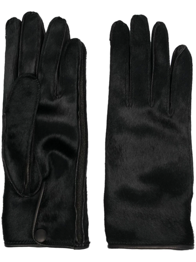 Shop Maison Margiela Signature-stitch Logo Pony-hair Gloves In Black