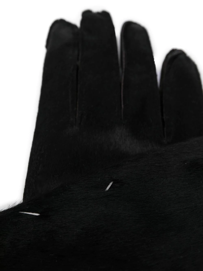 Shop Maison Margiela Signature-stitch Logo Pony-hair Gloves In Black