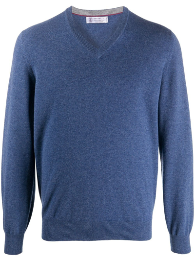 Shop Brunello Cucinelli Men's Light Blue Cashmere Sweater