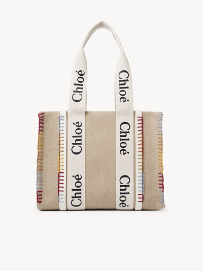 Chloé Woody Medium Multicolor Recycled Wool Tote Bag In Beige | ModeSens