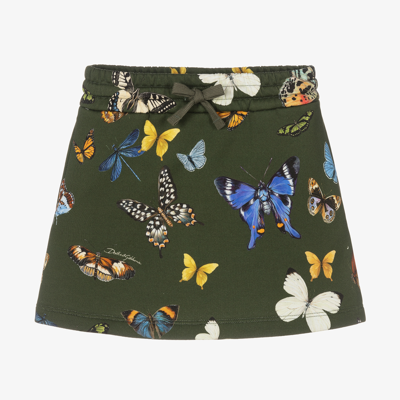 Shop Dolce & Gabbana Girls Khaki Butterflies Skirt In Green