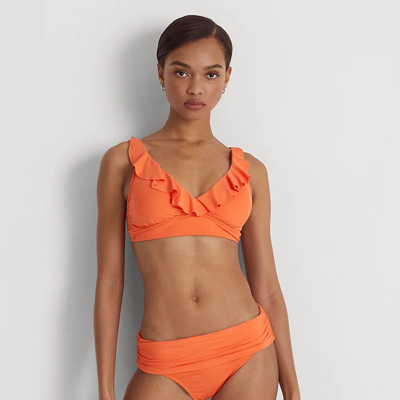 Lauren Ralph Lauren Ruffle-trim V-neck Bikini Top In Sunset | ModeSens
