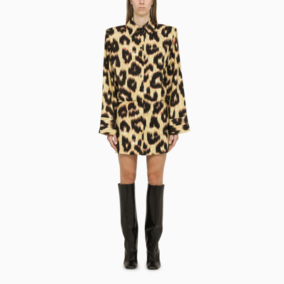 Shop Attico Leopard-print Margo Short Dress In Brown