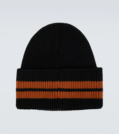 Zegna Black Striped Wool Beanie In Blk Sld