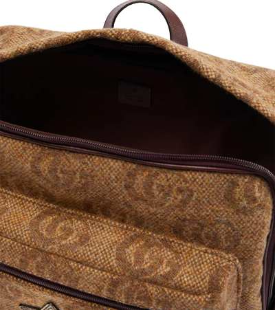 Shop Gucci Double G Jacquard Backpack In Nut Bro/cha/cha/char