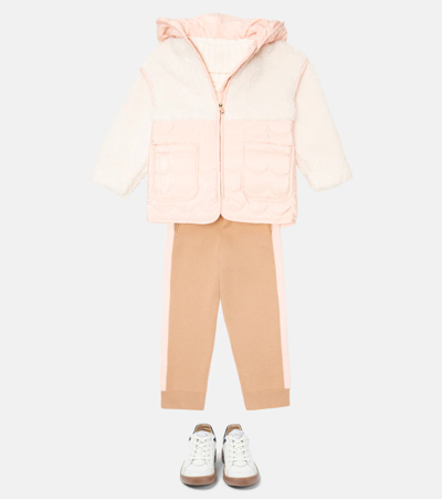 Shop Chloé Kids Faux Shearling-paneled Puffer Jacket In Pink