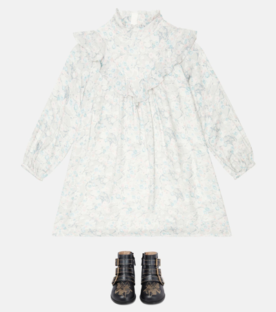 Shop Chloé Kids Floral-printed Ruffled Dress In Multicoloured