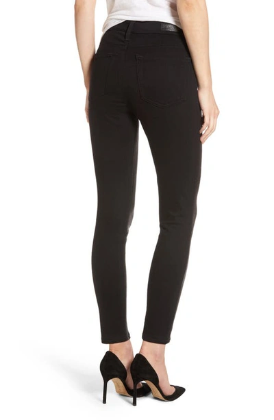 Shop Ag The Farrah High Rise Ankle Skinny Leather Panel Denim Pants In Leather Super Black