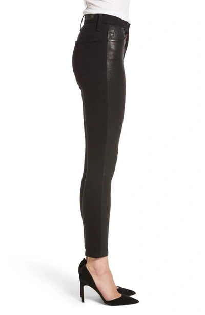 Shop Ag The Farrah High Rise Ankle Skinny Leather Panel Denim Pants In Leather Super Black