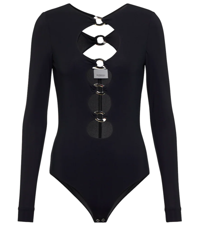 Shop Burberry Cutout Stretch Jersey Bodysuit In Black