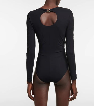 Shop Burberry Cutout Stretch Jersey Bodysuit In Black