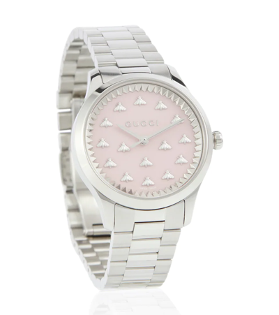 Shop Gucci G-timeless 32mm Watch In Pink/grey/grey