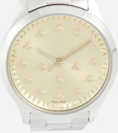 Shop Gucci G-timeless 32mm Watch In Yellow/grey/grey
