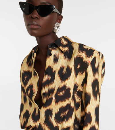 Shop Attico Margot Leopard-print Twill Minidress In Black/brown