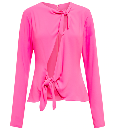 Attico Zelda Knotted Cutout Blouse In Neon Fuchsia