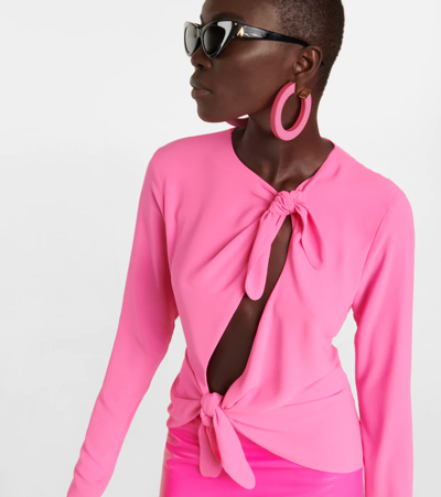 Attico Zelda Knotted Cutout Blouse In Neon Fuchsia