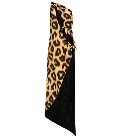 Shop Attico Leopard-print Cutout Maxi Dress In Black/brown