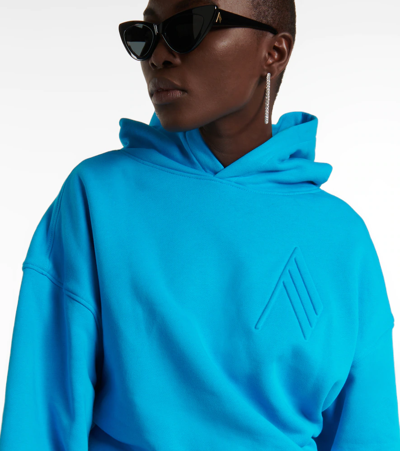 Shop Attico Logo Cotton Jersey Hoodie In Blue Caraibean