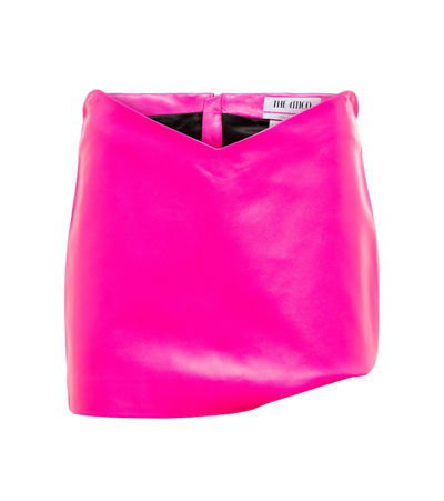 Shop Attico Leather Miniskirt In Neon Fuchsia