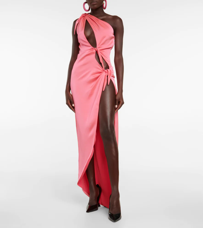 Shop Attico Cutout Satin Maxi Dress In Neon Pink