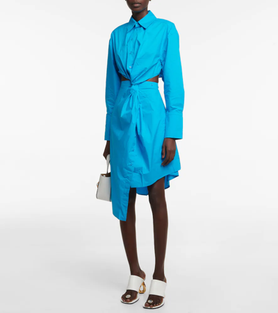 Shop Jw Anderson Cutout Poplin Shirt Midi Dress In Aqua