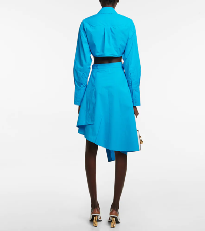 Shop Jw Anderson Cutout Poplin Shirt Midi Dress In Aqua