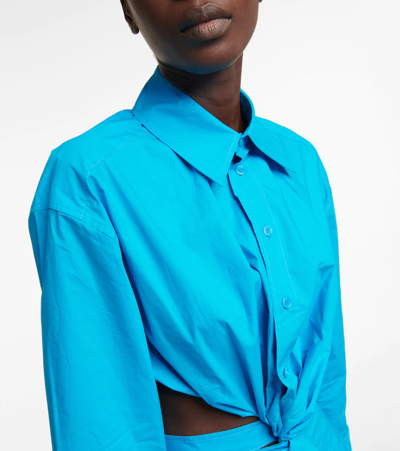 Shop Jw Anderson Cutout Poplin Shirt Midi Dress In Aqua