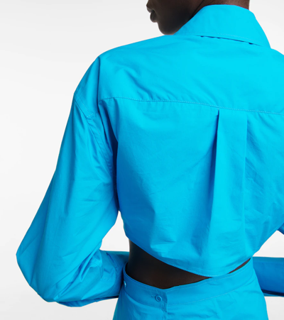 Jw Anderson Cutout Poplin Shirt Midi Dress In Aqua