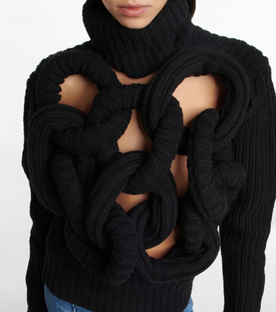 Shop Jw Anderson Turtleneck Open-knit Sweater In Black