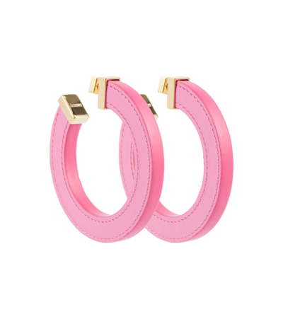 Shop Jacquemus La Creole Linu Leather Hoop Earrings In Pink