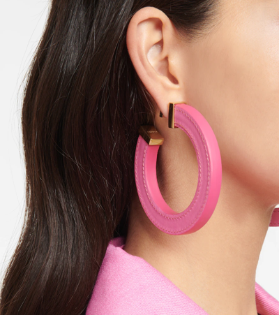 Shop Jacquemus La Creole Linu Leather Hoop Earrings In Pink