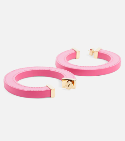 Shop Jacquemus La Creole Linu Leather Hoop Earrings In Pink