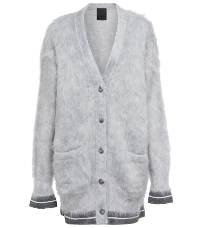 Shop Givenchy Striped Fuzzy Oversized Cardigan In Light Grey