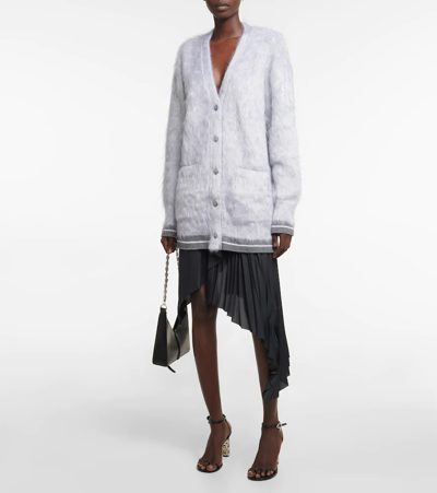 Shop Givenchy Striped Fuzzy Oversized Cardigan In Light Grey