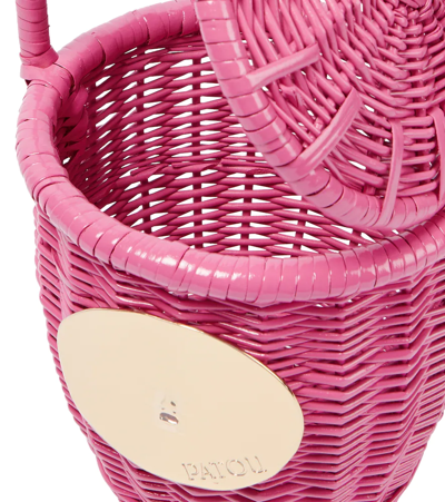 Shop Patou Embellished Small Wicker Basket Bag In Darling Pink