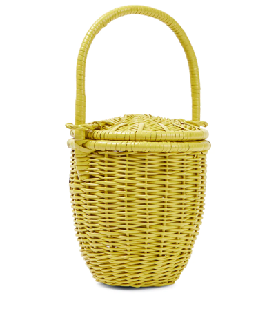 Shop Patou Embellished Small Wicker Basket Bag In Absinthe