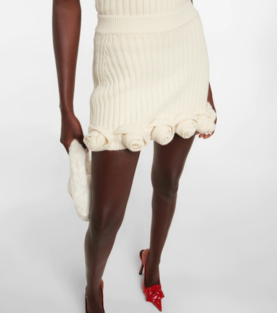 Shop Blumarine Rose-appliqué Wool Miniskirt In Lipstick Red