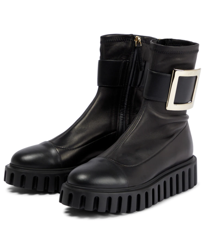 Shop Roger Vivier Viv' Go-thick Leather Platform Ankle Boots In Nero